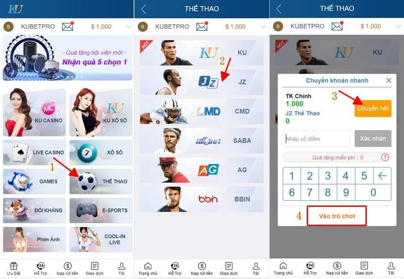 Giao diện Kubet trên điện thoại